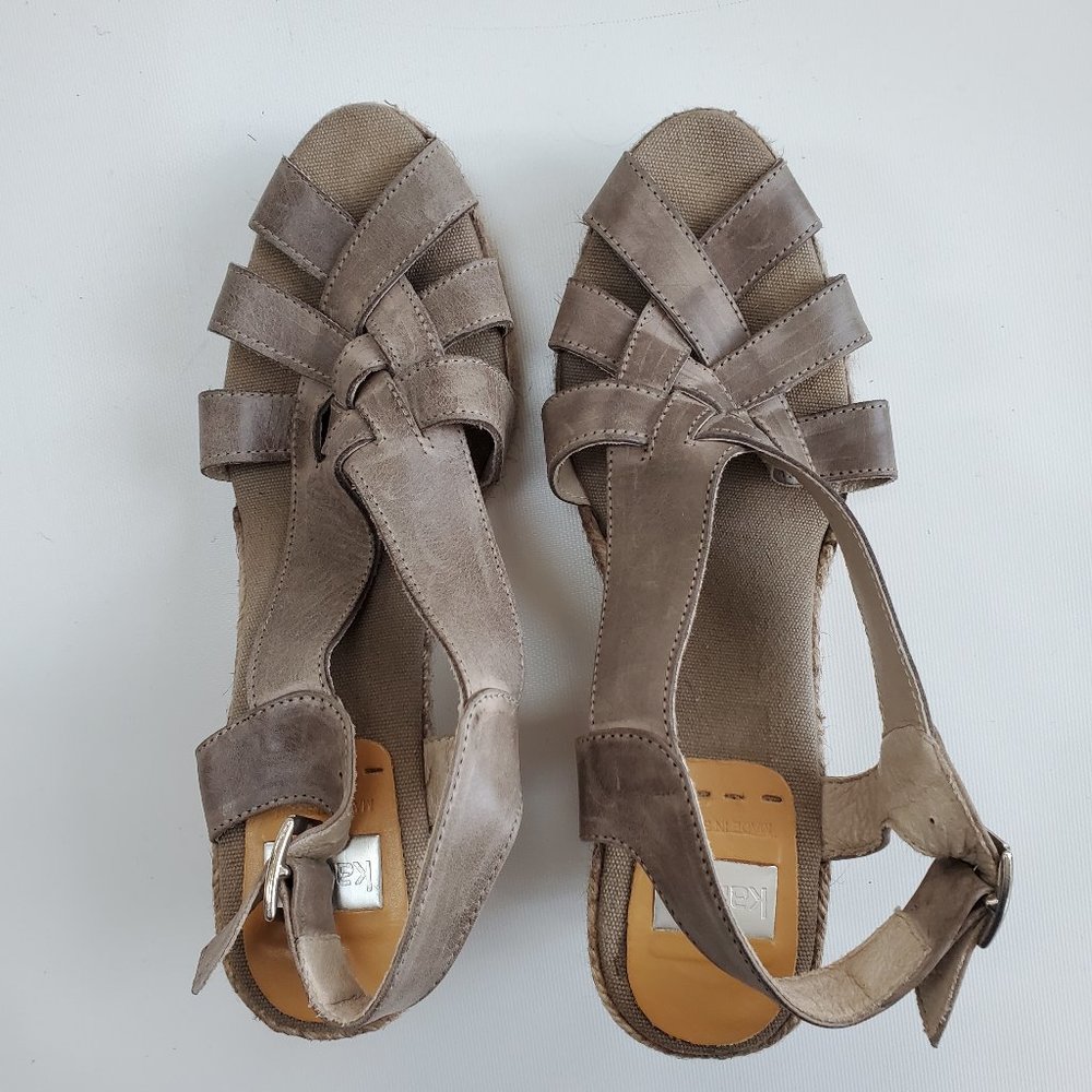 KANNA Wedge Espadrille Sandals, Gray, Brown, Taupe, Tan leather wedges